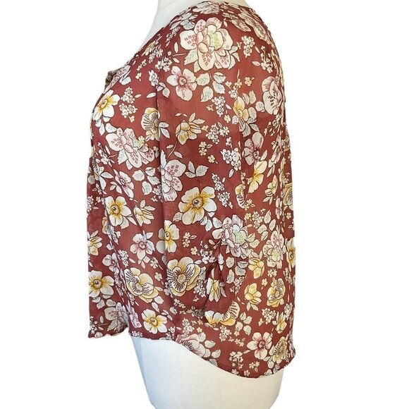 Torrid Peasant Style Blouse Floral 3/4 sleeve Rust Cream Yellow  Plus Size 00 - Picture 10 of 15